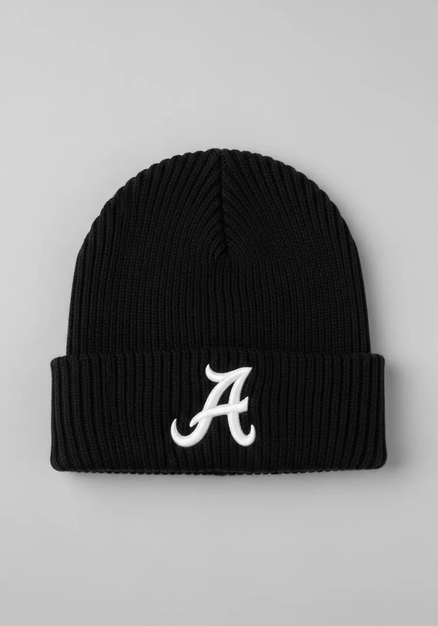 Broderie 3D puff sur bonnet noir, initiale A en volume