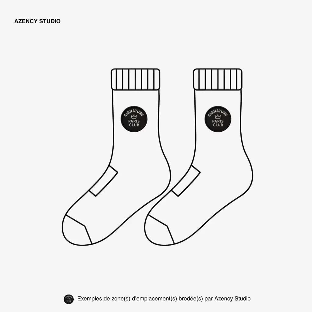 Broderie sur textile, chaussettes : logo sur la tige