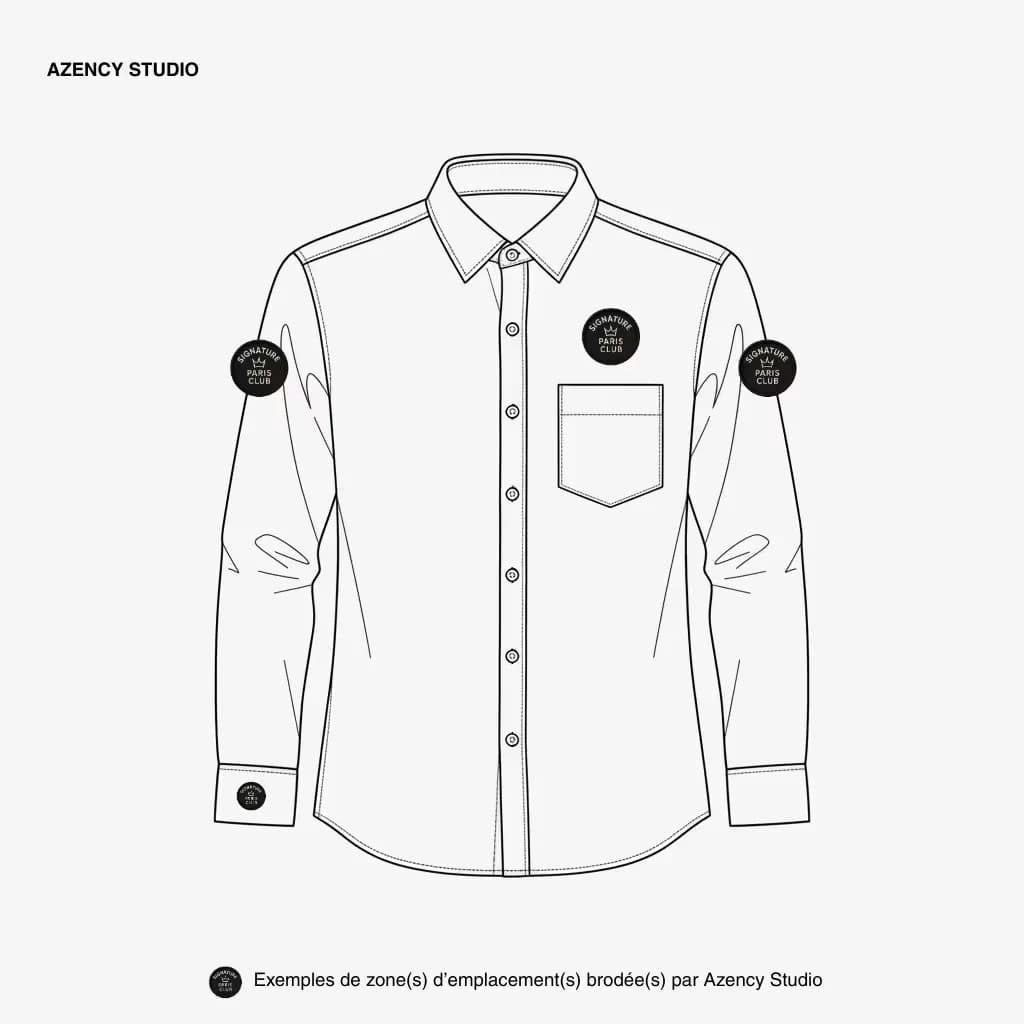 Broderie sur textile, chemise : emplacements côté cœur, manche et poignet