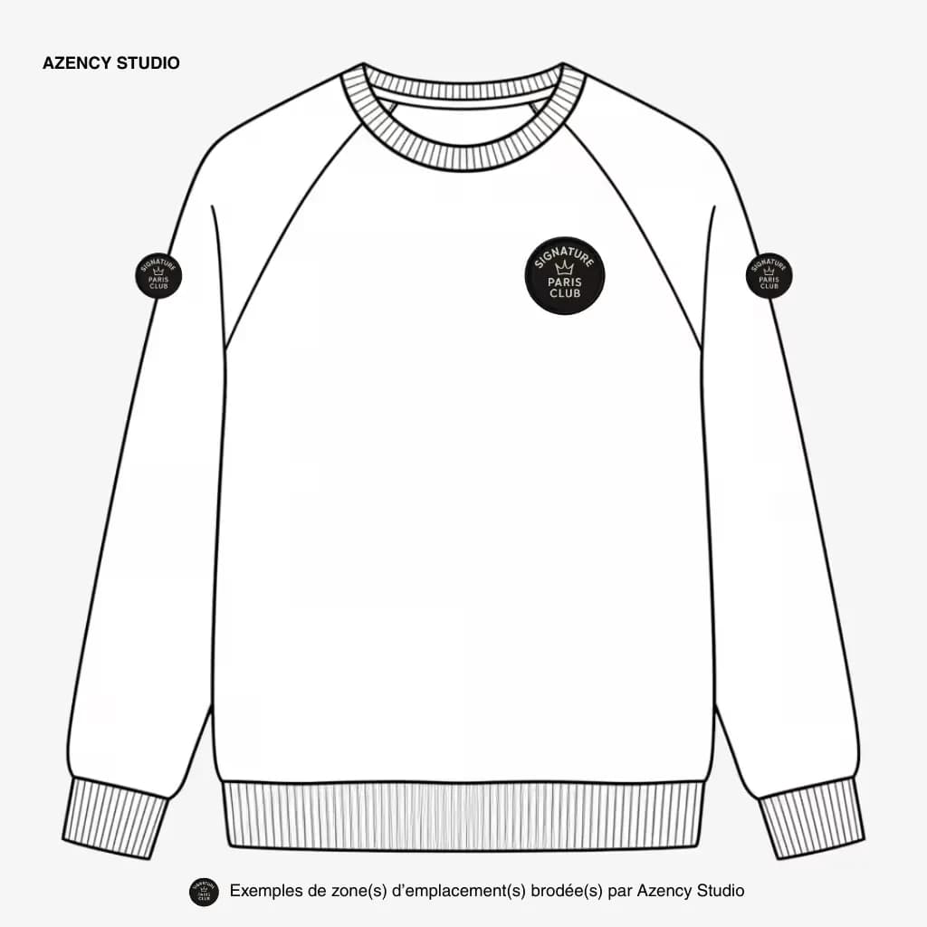 Broderie sur textile, sweat : emplacements côté cœur et manches