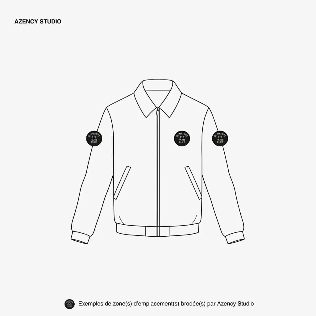 Broderie sur textile, veste : emplacements côté cœur et manches