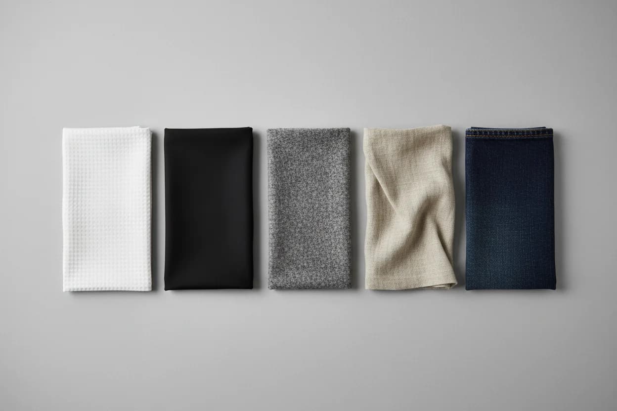 Textile pour la broderie : échantillons de coton, polyester, polaire, lin et denim