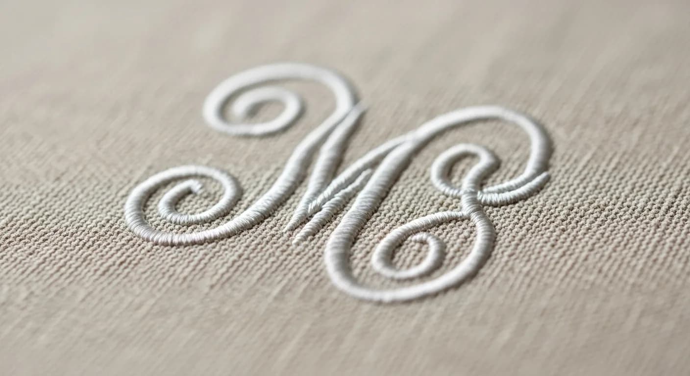 Textile pour la broderie : monogramme MS en cursive sur lin