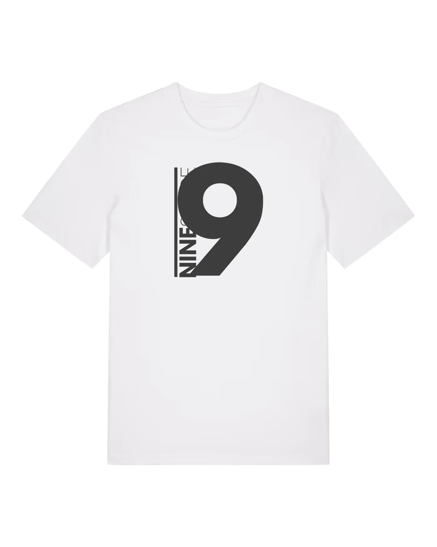 Impression personnalisée en flocage sur t-shirt blanc : numéro 9 en flex noir