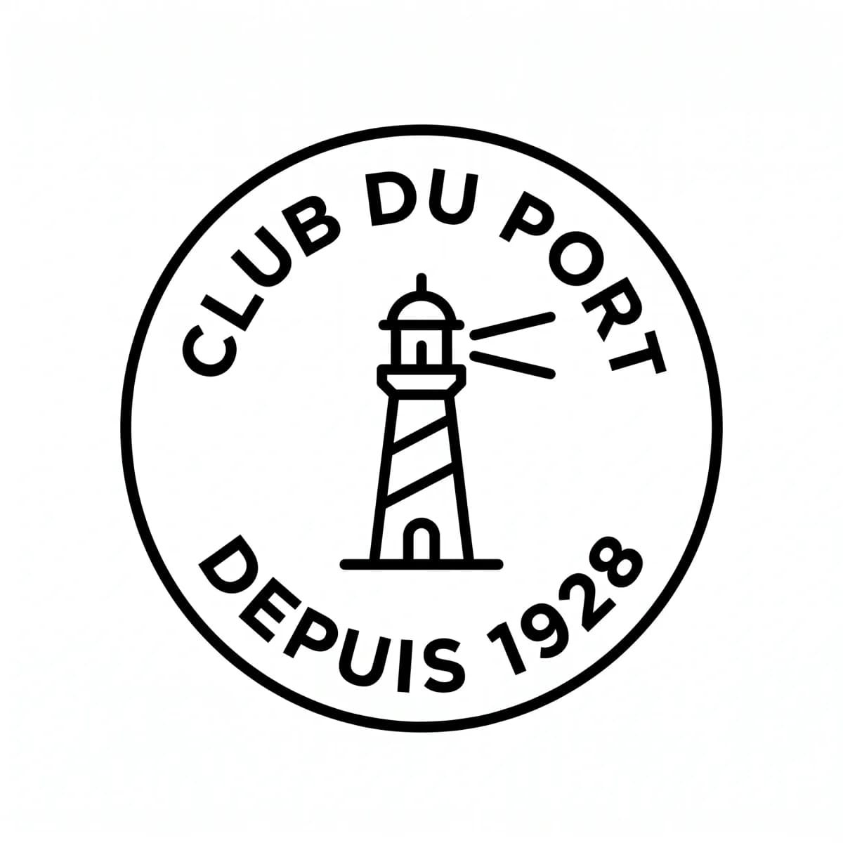 Logo pour broderie : écusson rond Club du Port avec un phare, brodable