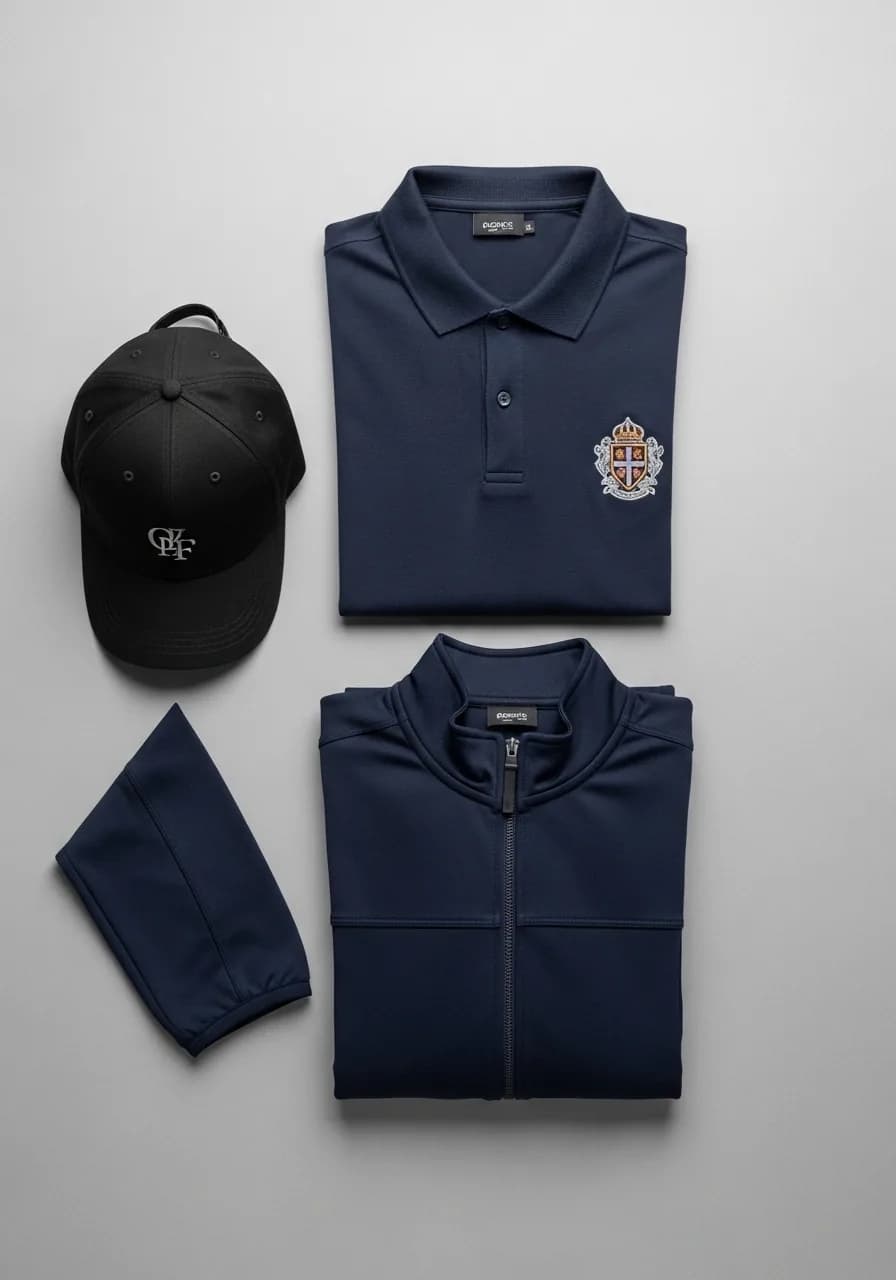 Broderie pour club et association sportive : kit polo, veste et casquette à l'écusson