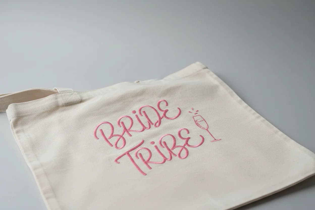 Broderie EVJF et EVG : tote bag « Bride Tribe » en fil rose