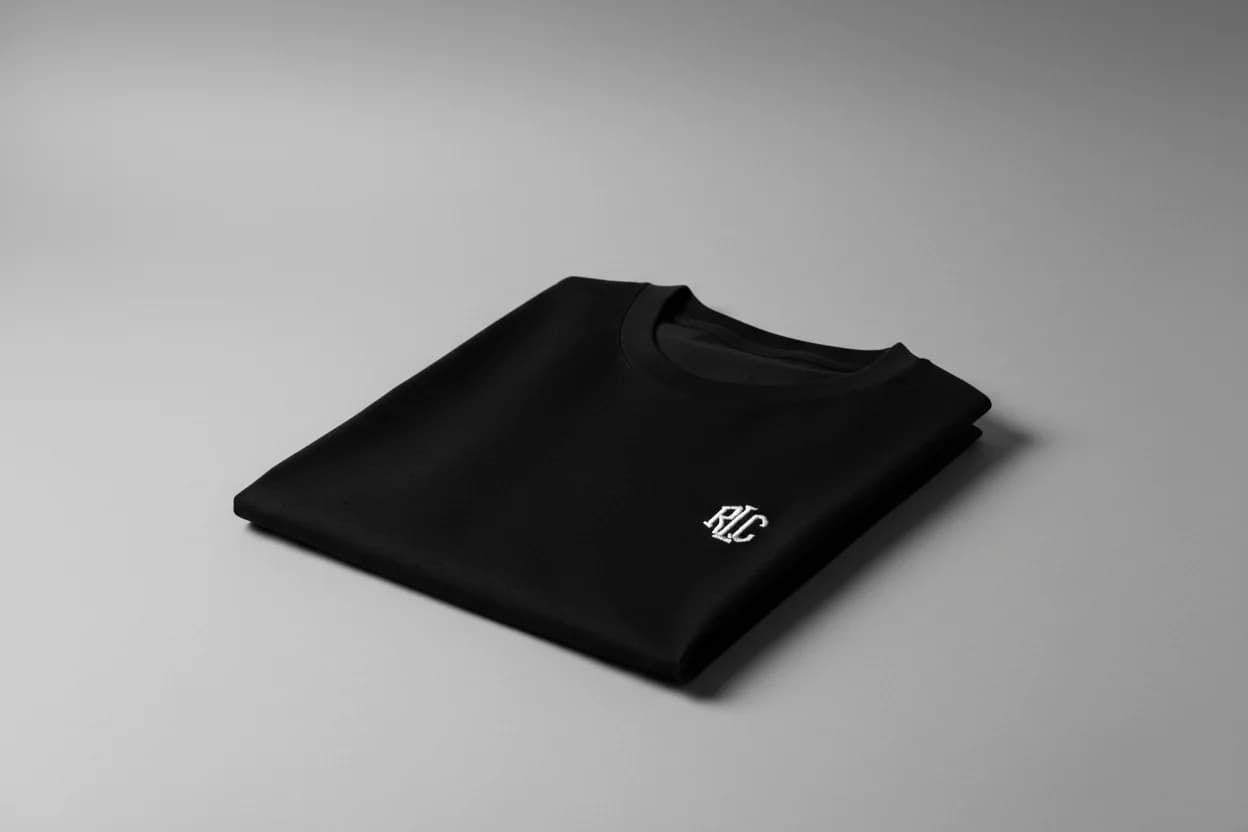 Broderie express à Paris : t-shirt noir brodé d'un petit logo, prêt à partir
