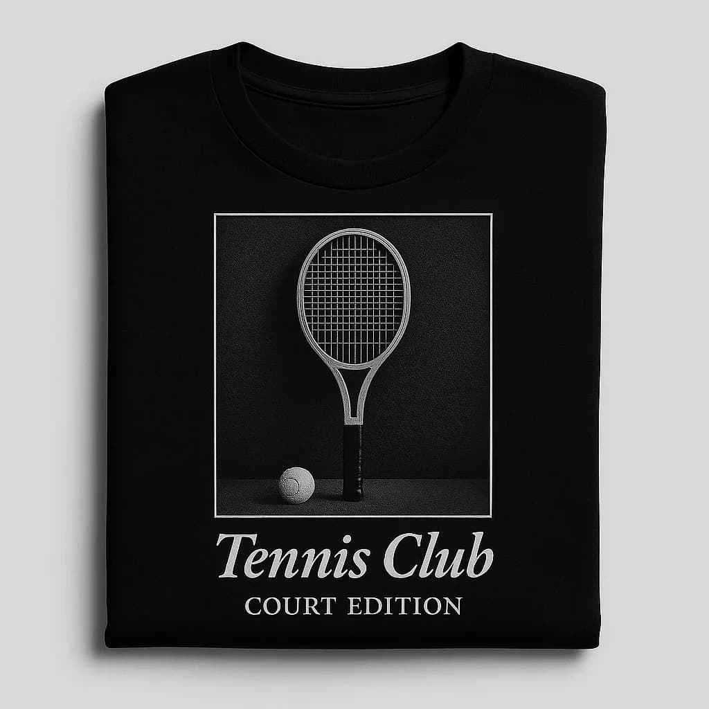 Broderie ou flocage, et la sérigraphie : t-shirt noir Tennis Club Court Edition