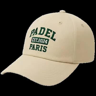Casquette brodée personnalisée beige, PADEL PARIS en fil vert
