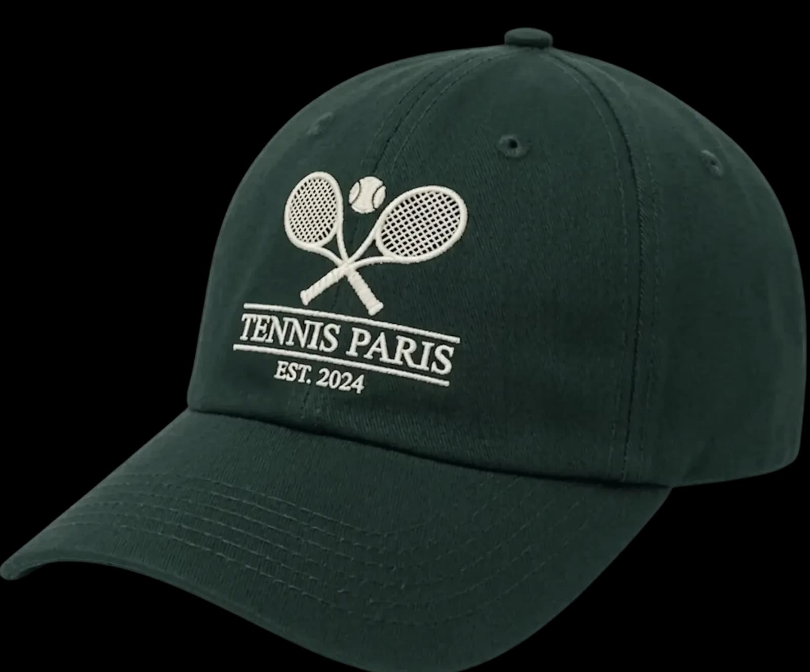 Casquette brodée personnalisée en broderie plate, logo Tennis Paris au point de satin