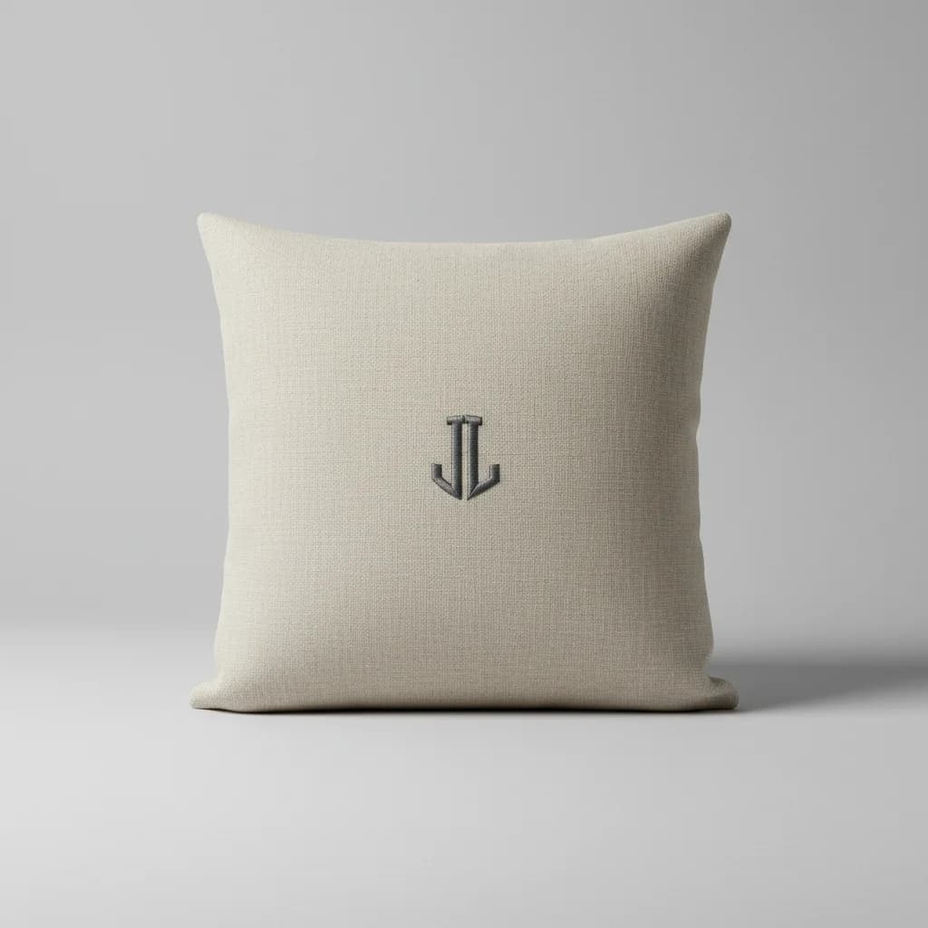 Coussin brodé personnalisé écru, monogramme au centre