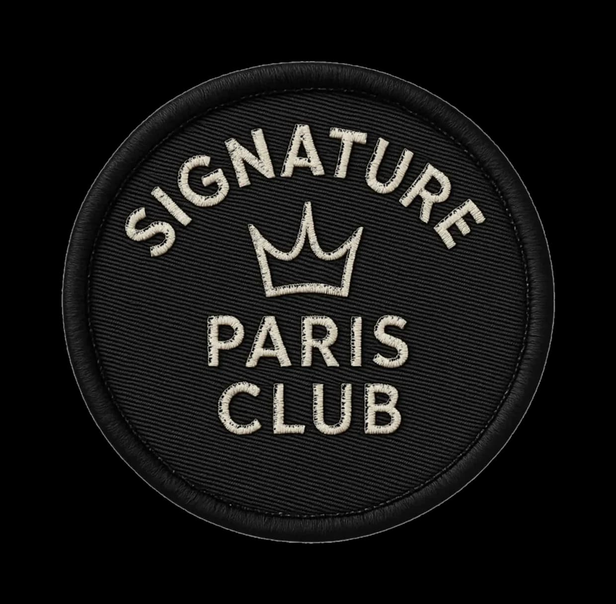 Écusson brodé personnalisé Signature Paris Club, bord merrow net