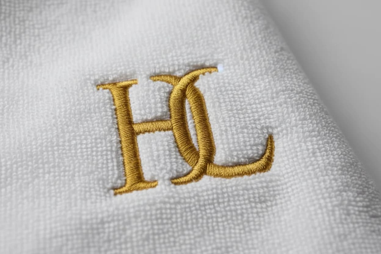 Peignoir brodé personnalisé en éponge blanche, monogramme HL doré
