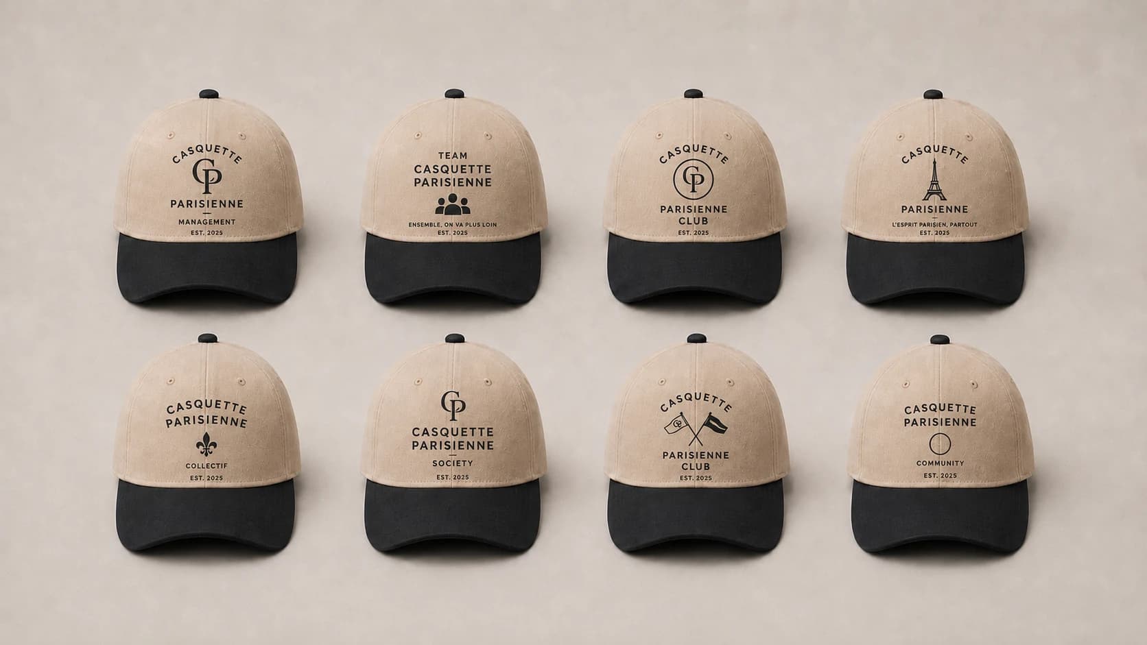 Broderie logo entreprise sur une série de casquettes au même logo