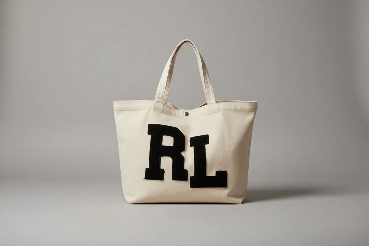 Tote bag brodé personnalisé en coton brut, lettres RL au centre