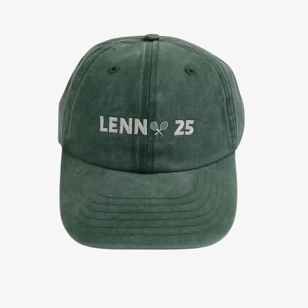 Broderie et impression personnalisées : casquette verte brodée LENN 25 et raquettes croisées