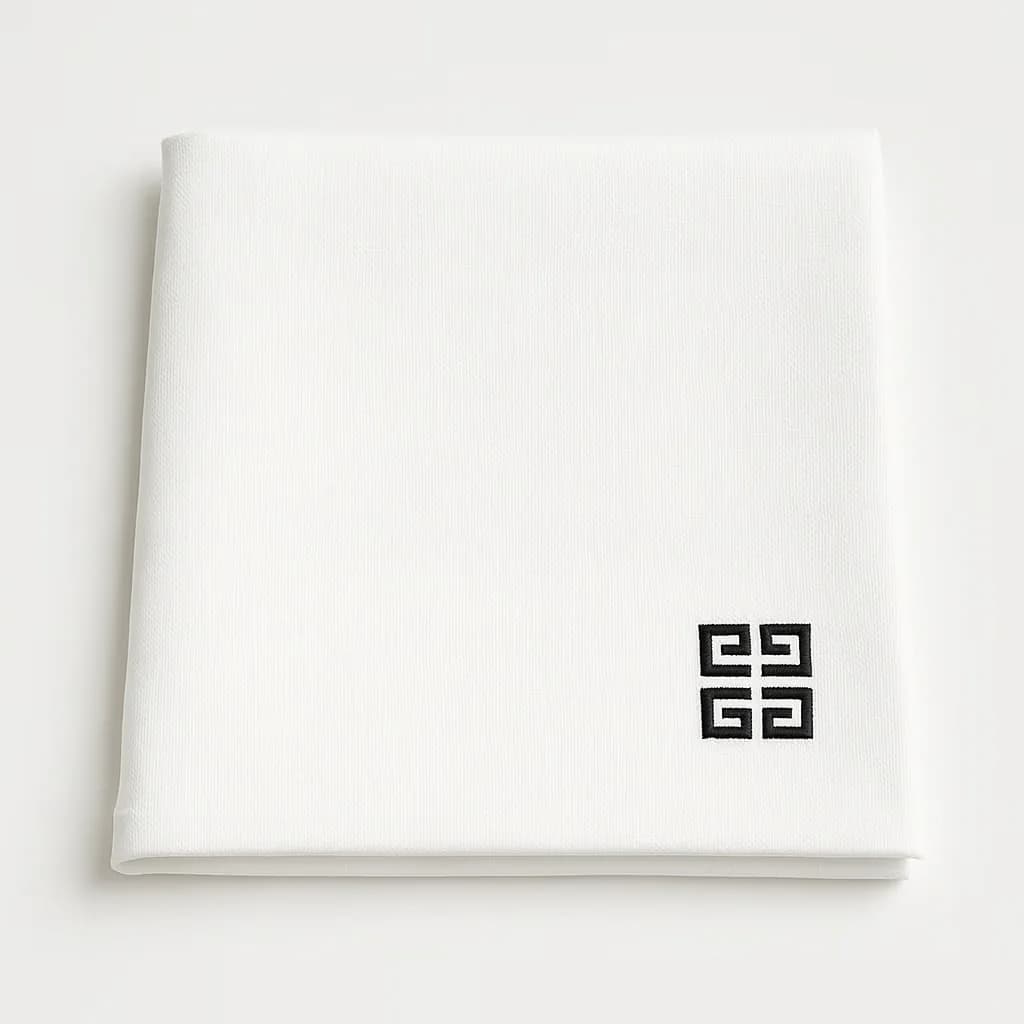 Broderie personnalisée du logo Givenchy sur serviette de table en lin