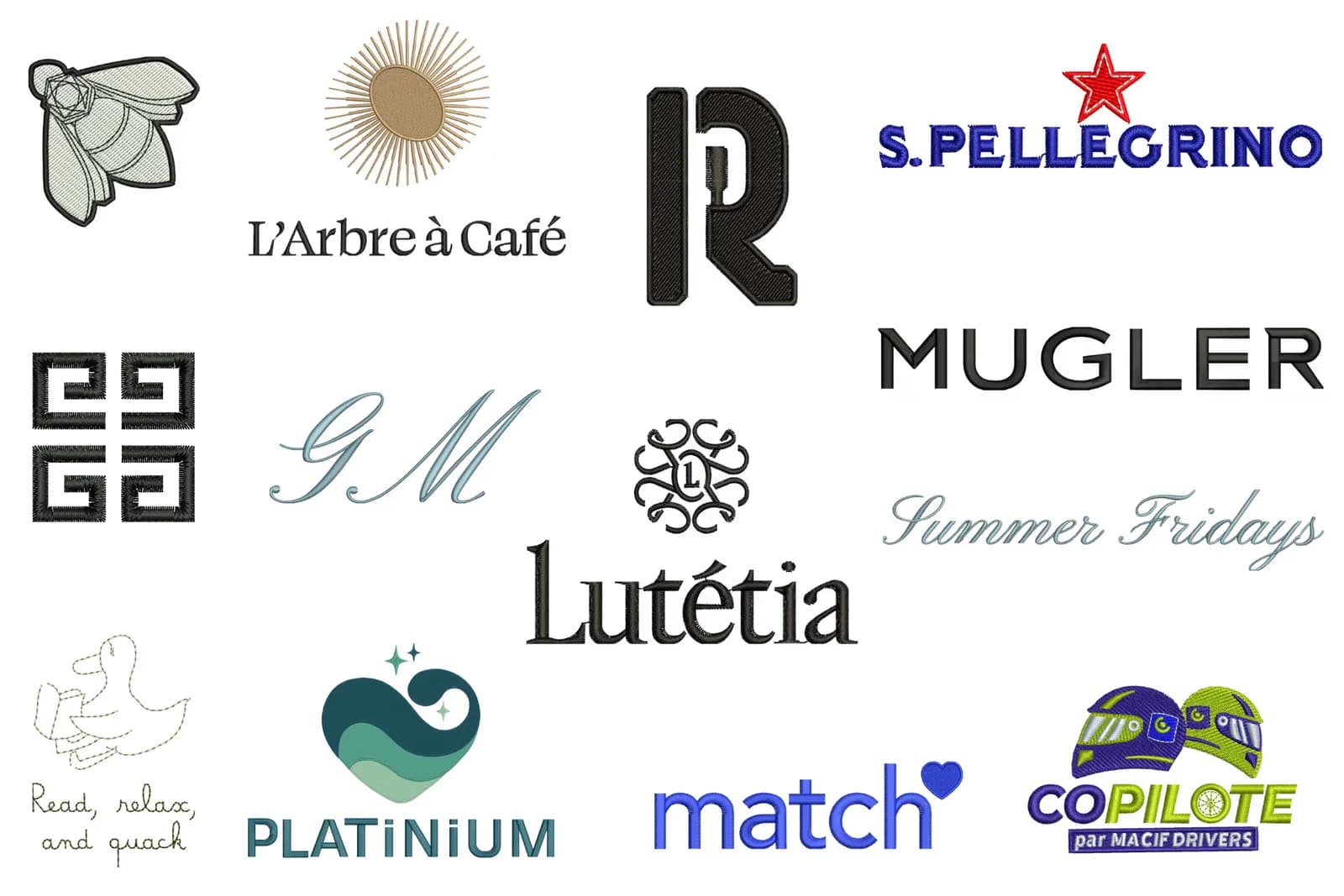Broderie personnalisée pour nos clients : Givenchy, Mugler, S.Pellegrino, Lutétia, Summer Fridays