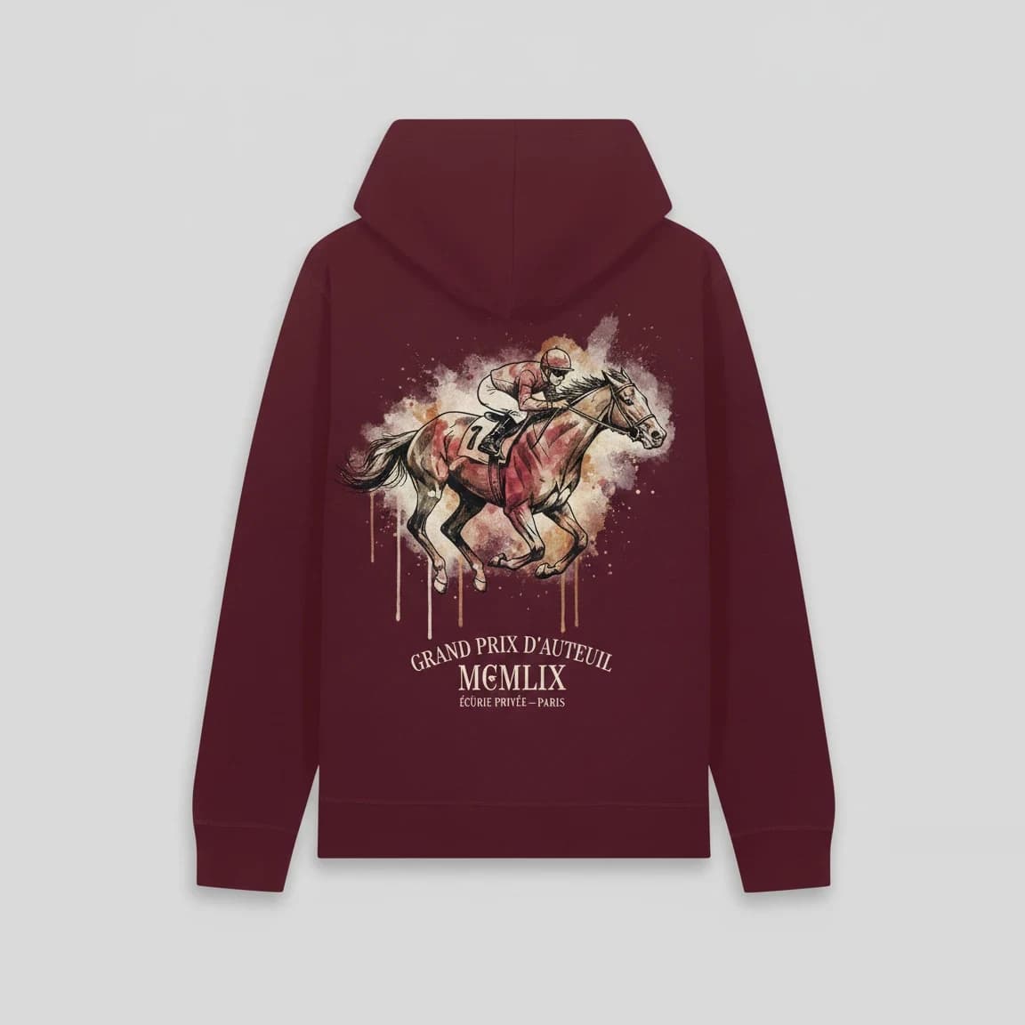 Hoodie personnalisé bordeaux, Grand Prix d'Auteuil imprimé au dos