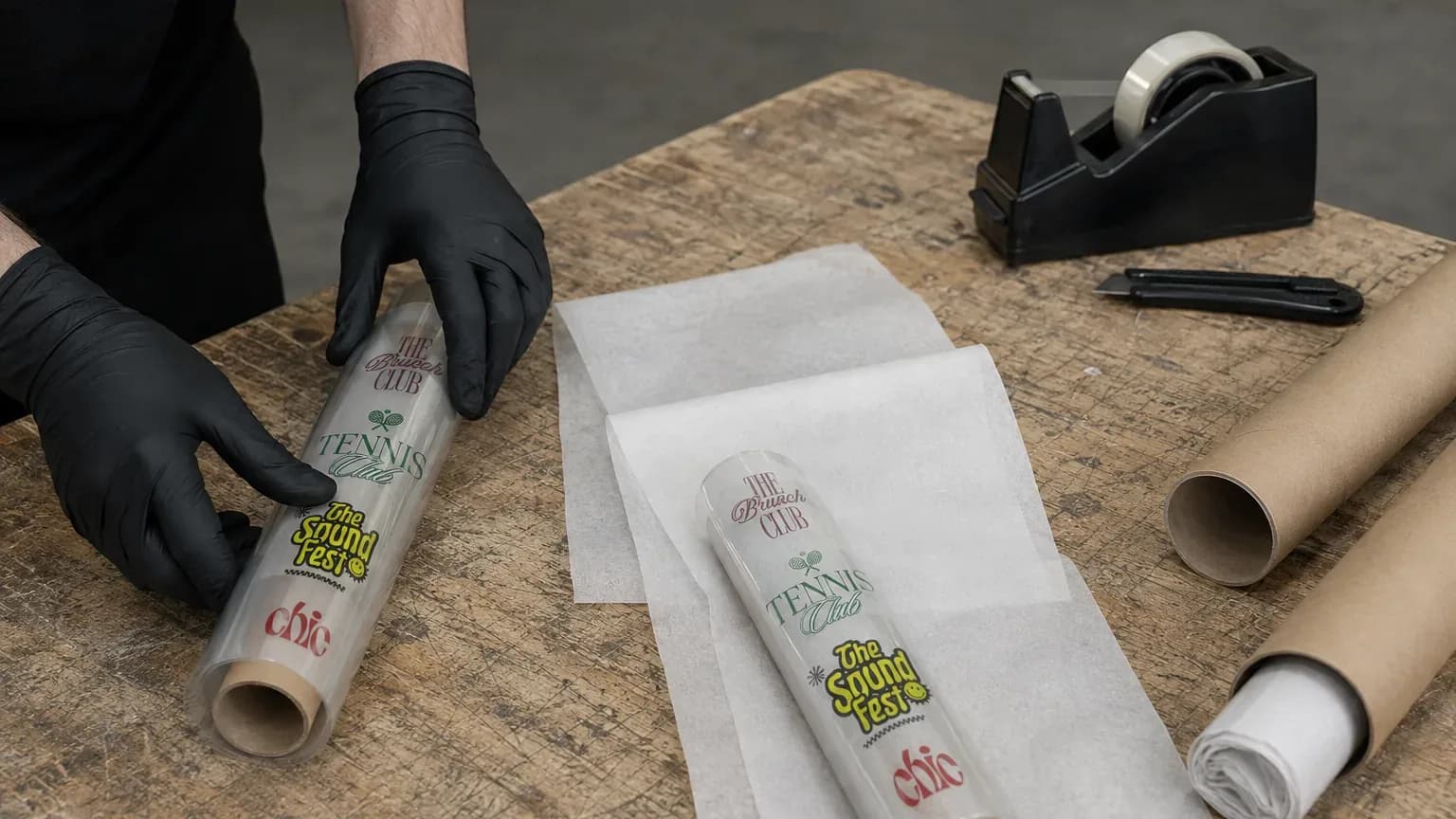 Rouleaux de transferts DTF conditionnés en tubes pour l'expédition
