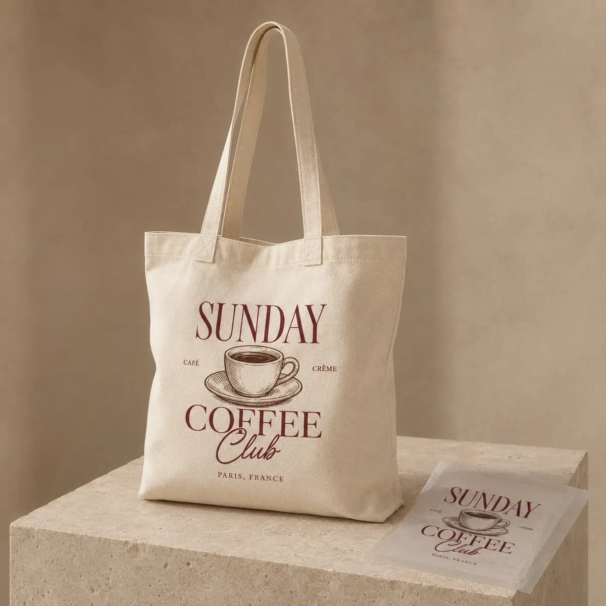Impression DTF sur tote bag écru : logo Sunday Coffee Club